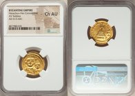 Heraclius (AD 610-641) and Heraclius Constantine. AV solidus (20mm, 7h). NGC Choice AU. Constantinople, 2nd officina, ca. AD 616-625. d d N N hЄRACLIЧ...