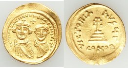 Heraclius (AD 610-641) and Heraclius Constantine. AV solidus (22mm, 4.46 gm, 7h). XF, bent, graffito. Constantinople, 3rd officina, ca. AD 616-625. d ...