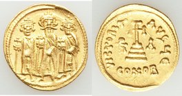 Heraclius (AD 610-641), with Heraclius Constantine and Heraclonas. AV solidus (19mm, 4.46 gm, 7h). XF. Constantinople, 5th officina, ca. AD 640-641. H...