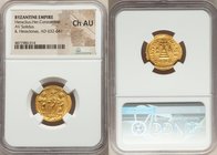 Heraclius (AD 610-641), with Heraclius Constantine and Heraclonas. AV solidus (20mm, 6h). NGC Choice AU. Constantinople, 10th officina, dated Indictio...