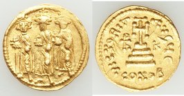 Heraclius (AD 610-641), with Heraclius Constantine and Heraclonas. AV solidus (20mm, 4.53 gm, 7h). XF. Constantinople, 5th officina, ca. AD 640-641. H...