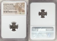 Heraclius (AD 610-641), with Martina and Heraclius Constantine. AR half siliqua (12mm, 0.70 gm, 7h). NGC XF 4/5 - 3/5. Carthage, AD 614-641. D N ERACL...