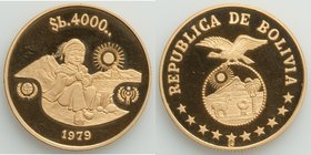 Republic gold Proof 4000 Pesos Bolivianos 1979, KM199. 26.8mm. 17.06gm. AGW 0.4968 oz. 

HID09801242017
