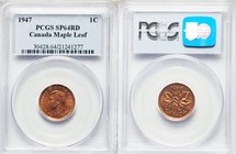George VI Specimen "Maple Leaf" Cent 1947 SP64 Red PCGS, Royal Canadian Mint, KM32. Maple leaf pointed 7 variety. Older holder with numerous scratches...