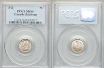 George V 5 Cents 1913 MS66 PCGS, Ottawa mint, KM22. Well struck with unmarked surfaces and just a hint of ice-blue toning around edges. Ex. Belzberg C...