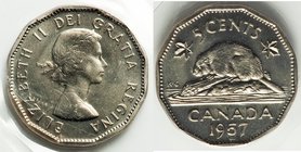 Elizabeth II 3-Piece Lot Certified 1957 5 Cents PL66 ICCS, Royal Canadian Mint, KM50a. Sold as is, no returns.

HID09801242017