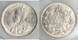 George V 10 Cents 1932 MS63 ICCS, Royal Canadian Mint, KM23a. 

HID09801242017