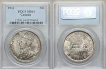 George V Dollar 1936 MS64 PCGS, Royal Canadian Mint, KM31. One year type. Argent surfaces barely visible beneath olive-gray toning. 

HID09801242017