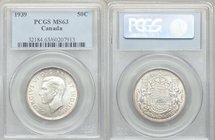 George VI 5-Piece Lot of Certified Assorted Issues, 1) 50 Cents 1939 - MS63 PCGS, Royal Canadian Mint, KM36 2) 25 Cents 1939 - MS64 ICCS, Royal Canadi...