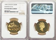 Elizabeth II gold Proof 200 Dollars 1990 PR70 Ultra Cameo NGC, Royal Canadian mint, KM178. Subject: Canadian flag silver jubilee. AGW 0.5049 oz. 

HID...