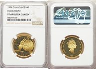 Elizabeth II gold Proof 100 Dollars 1994 PR69 Ultra Cameo NGC, Royal Canadian Mint, KM249. Issued to commemorate the World War II home front. AGW 0.24...