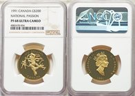 Elizabeth II gold Proof 200 Dollars 1991 PR68 Ultra Cameo NGC, Royal Canadian Mint, KM202. Hockey commemorative. AGW 0.5049 oz. 

HID09801242017