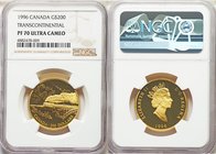 Elizabeth II gold Proof 200 Dollars 1996 PR70 Ultra Cameo NGC, Royal Canadian Mint, KM275. Issued for the Transcontinental Canadian Railway. AGW 0.504...
