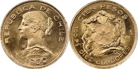 Republic gold 100 Pesos 1960-So MS67 NGC, Santiago mint, KM175. AGW 0.5885 oz. 

HID09801242017