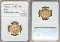 Republic gold 5 Pesos 1924 MS64 NGC, Medellin mint, KM204. AGW 0.2355 oz. 

HID09801242017