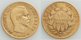 Napoleon III gold 10 Francs 1859-BB VF, Strasbourg mint, KM784.4. 18.6mm. 3.19gm. Mintage: 2,279. Rarest date of four year type. AGW 0.0933 oz. 

HID0...