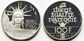 Republic palladium Proof 100 Francs 1986, Paris mint, KM960d. Mintage: 1,250. 30.8mm. Issued for the Centennial of the Statue of Liberty. APdW 0.4919 ...