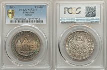 Frankfurt. Free City Taler 1863 MS67+ PCGS, KM372. Mintage: 20,304. Issued as a commemorative for the assembly of Princes. Amazing detail in coin moti...