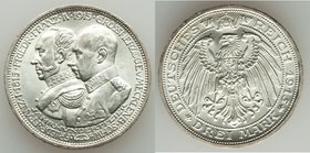 Mecklenburg-Schwerin. Friedrich Franz IV 3 Mark 1915-A UNC, Berlin mint, KM340. 33mm. 16.66gm. Choice untoned specimen. 

HID09801242017