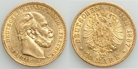 Prussia. Wilhelm I gold 20 Mark 1887-A AU, Berlin mint, KM505. 22.4mm.7.94gm. AGW 0.2304 oz. 

HID09801242017