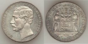 Schaumburg-Lippe. Adolf Georg Taler 1865 AU, Hannover mint, KM47. 32.8mm. 18.51gm. Mintage: 7,000. Lightly mottled toning over prooflike fields. 

HID...