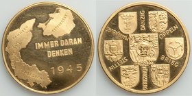 Allied Occupation gold Proof Medal 1945, 40mm. 39.2gm. Stamped 900 Fine. Arms of Breslau in center surrounded by arms of Danzig Oppeln Brieg, Konigsbe...