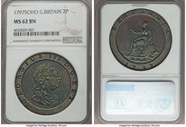 George III "Cartwheel" 2 Pence 1797-SOHO MS62 Brown NGC, Soho mint, KM619. Portraying lovely red wine central tone on the reverse with a lapis lazuli ...