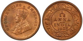 British India. George V 3-Piece Lot of Certified Assorted Issues, 1) 1/12 Anna 1933-(c) - MS65 Red and Brown PCGS, Calcutta mint, KM509 2) Rupee 1917-...