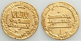 Abbasid. temp. al-Mahdi (AH 158-169 / AD 775-795) gold Dinar AH 165 (AD 782/3) XF (scratch), No mint (likely Madinat al-Salam), A-212. 18.7mm. 4.18gm....