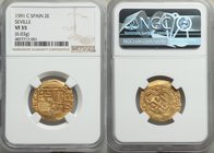 Philip II gold Cob 2 Escudos 1591 S-C VF35 NGC, Seville mint, Fr-169. 24.4mm. 6.03gm.

HID09801242017