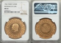 Republic gold "Monnaie De Luxe" 250 Kurush 1966 MS65 NGC, Istanbul mint, KM873. AGW 0.5171 oz. 

HID09801242017