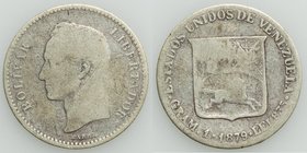 Republic 1/5 Bolivar 1879 About Fine, KM-Y19.2. 15.5mm. 0.93gm. Refined letters in obverse legend. 

HID09801242017
