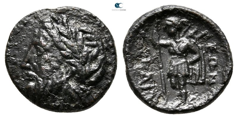 Thessaly. Ekkarra circa 325-320 BC. 
Chalkous Æ

14 mm., 1,70 g.

Laureate ...