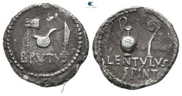 Q. Caepio Brutus and Lentulus Spint 43-42 BC. Mint moving with Brutus and Cassiuse. Denarius AR