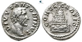 Divus Antoninus Pius AD 161. Consecration issue struck under Marcus Aurelius and Lucius Verus in Rome, after AD 161. Rome. Denarius AR