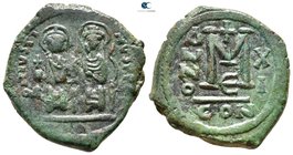 Justin II and Sophia AD 565-578. Dated RY 11=AD 575/6. Constantinople. 5th officina. Follis Æ