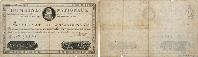 Country : FRANCE 
Face Value : 70 Livres 
Date : 29 septembre 1790 
Period/Pr...