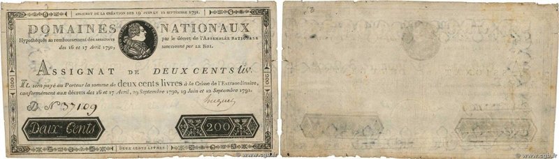 Country : FRANCE 
Face Value : 200 Livres Faux 
Date : 12 septembre 1791 
Per...