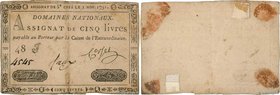 Country : FRANCE 
Face Value : 5 Livres Faux 
Date : 01 novembre 1791 
Period/Province/Bank : Assignats 
Catalogue reference : Ass.20x 
Additiona...