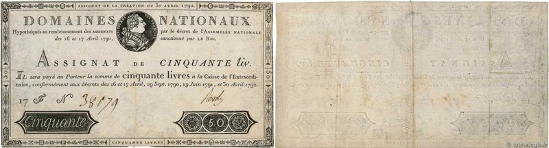 Country : FRANCE 
Face Value : 50 Livres 
Date : 30 avril 1792 
Period/Provin...