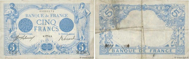 Country : FRANCE 
Face Value : 5 Francs BLEU 
Date : 02 avril 1912 
Period/Pr...