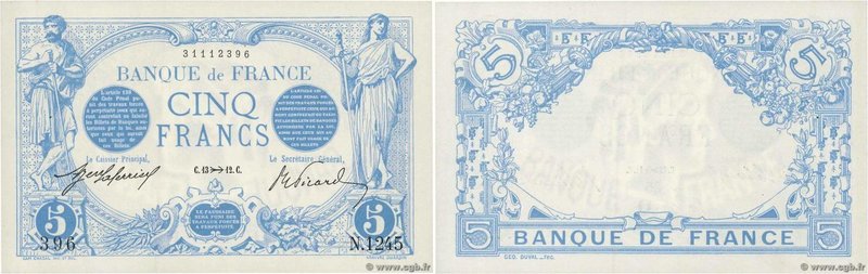 Country : FRANCE 
Face Value : 5 Francs BLEU 
Date : 13 novembre 1912 
Period...