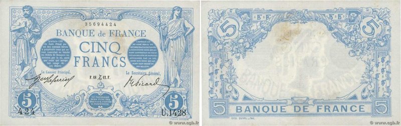 Country : FRANCE 
Face Value : 5 Francs BLEU 
Date : 18 décembre 1912 
Period...