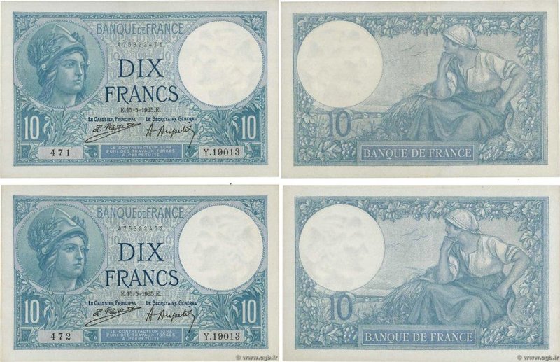 Country : FRANCE 
Face Value : 10 Francs MINERVE Consécutifs 
Date : 15 mai 19...