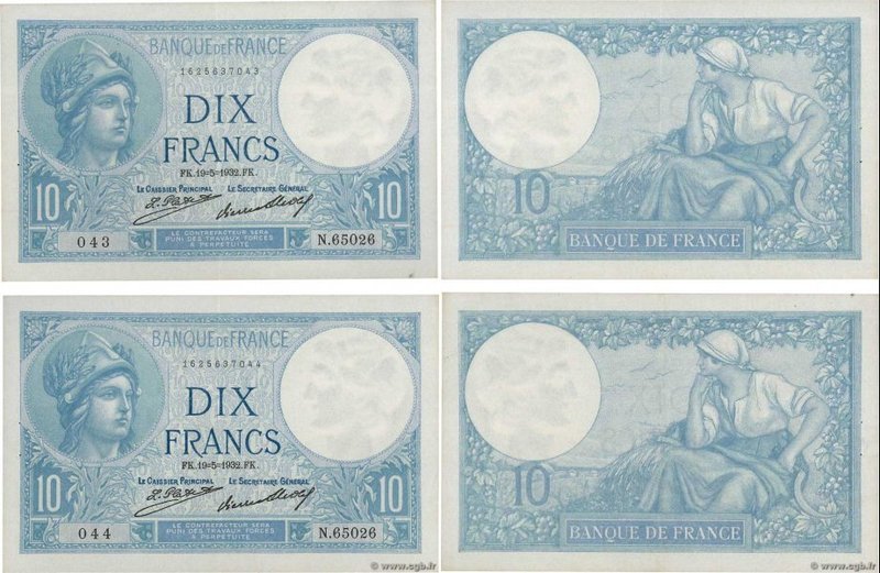 Country : FRANCE 
Face Value : 10 Francs MINERVE Consécutifs 
Date : 19 mai 19...