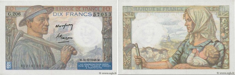 Country : FRANCE 
Face Value : 10 Francs MINEUR 
Date : 30 juin 1949 
Period/...