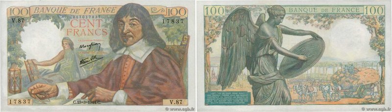 Country : FRANCE 
Face Value : 100 Francs DESCARTES 
Date : 23 mars 1944 
Per...