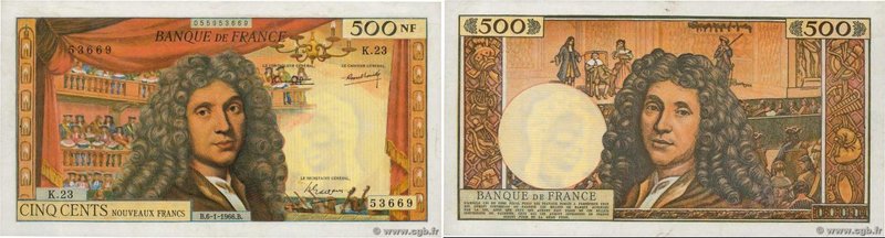 Country : FRANCE 
Face Value : 500 Nouveaux Francs MOLIÈRE 
Date : 06 janvier ...