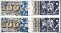 Country : SWITZERLAND 
Face Value : 100 Francs Consécutifs 
Date : 07 mars 1973 
Period/Province/Bank : Banque Nationale Suisse 
Catalogue referen...
