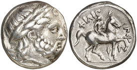 Imperio Macedonio. Filipo II (359-336 a.C.). Pella. Tetradracma. (S. 6683 var) (CNG. III, 862). 14,11 g. MBC+.